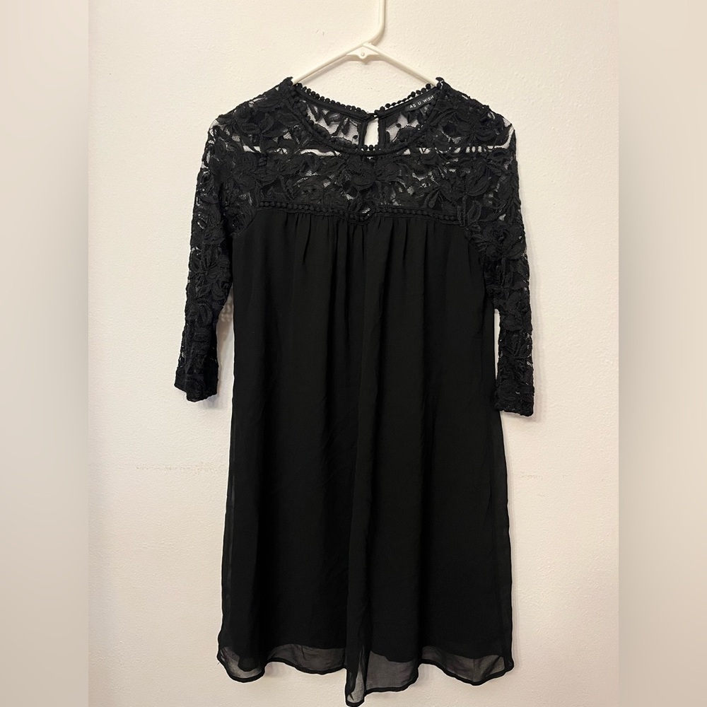 As U Wish Black Lace Fit & Flare Dress 3/4 Sleeve Cocktail Dress Small